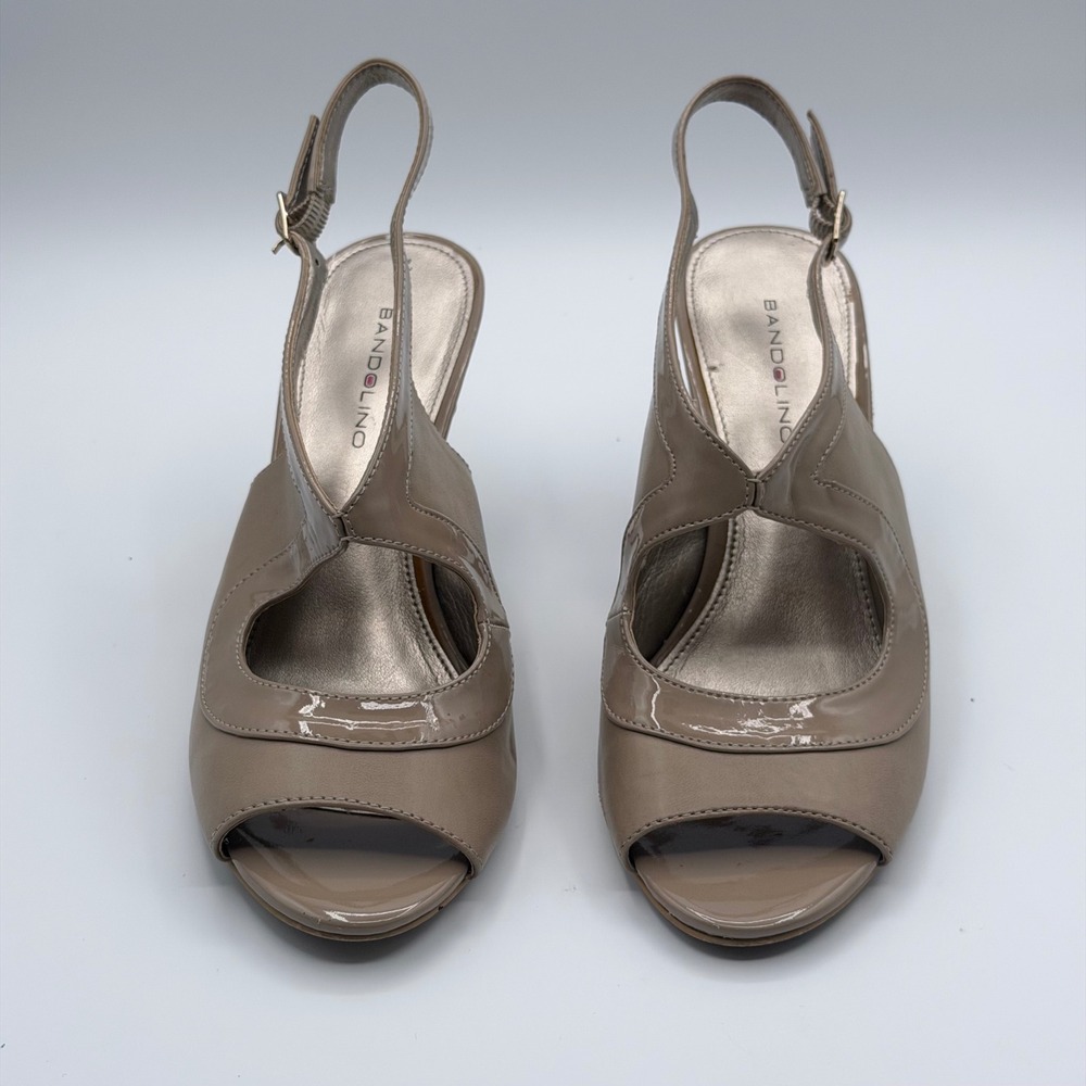 Bandolino Women 7M Taupe Slingback Peep Toe Pumps Heels Patent Trim Dress Shoes